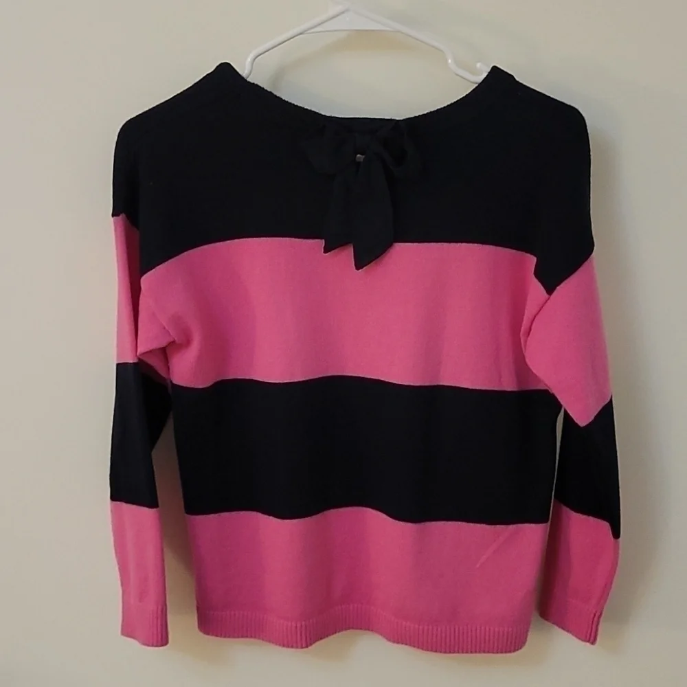 Abercrombie & FITCH Preppy Pink Color Block Varsity Cropped Bow Sweater